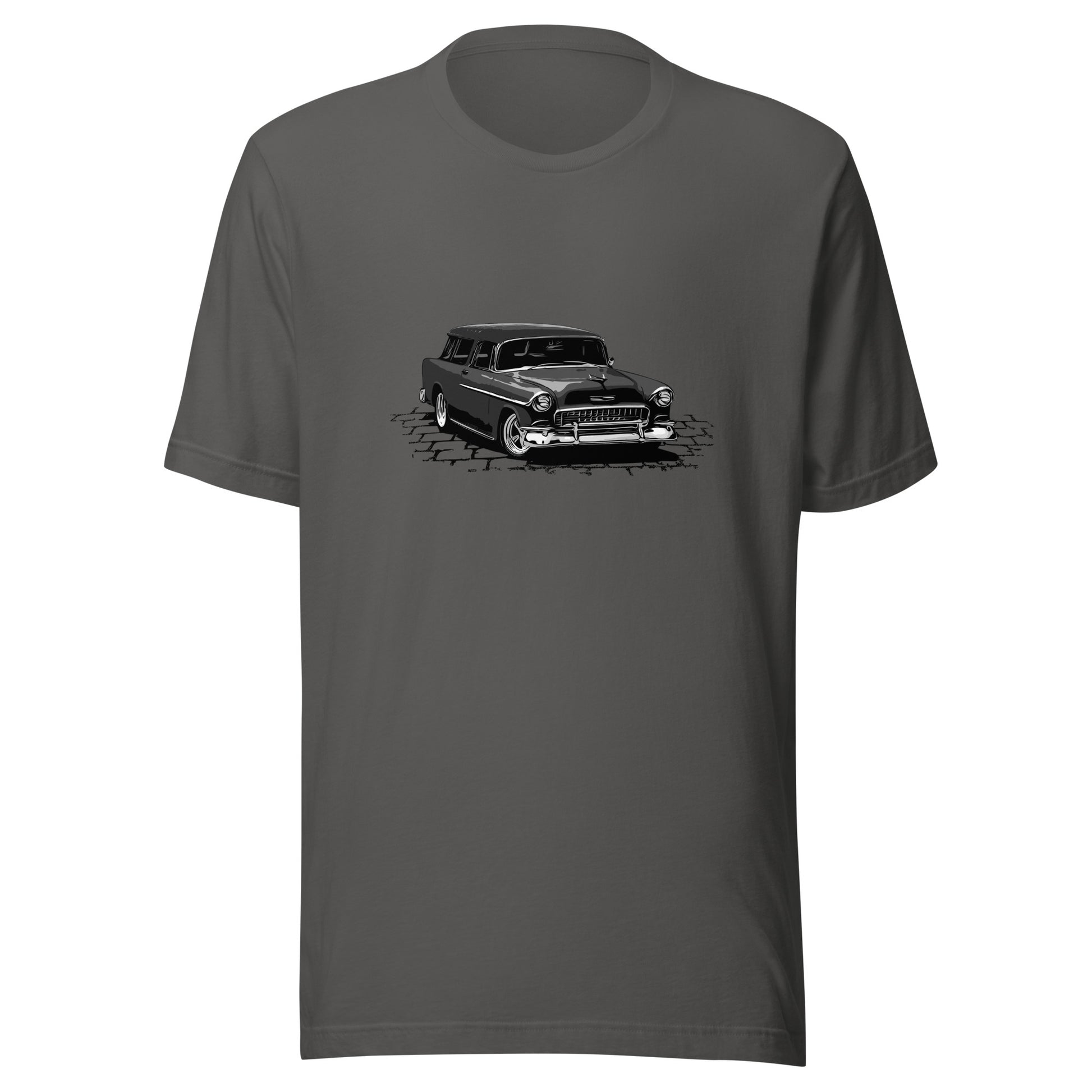 Classic car shirt featuring a black 55 Chevrolet Nomad, 1955 Chevy Bel Air street rod