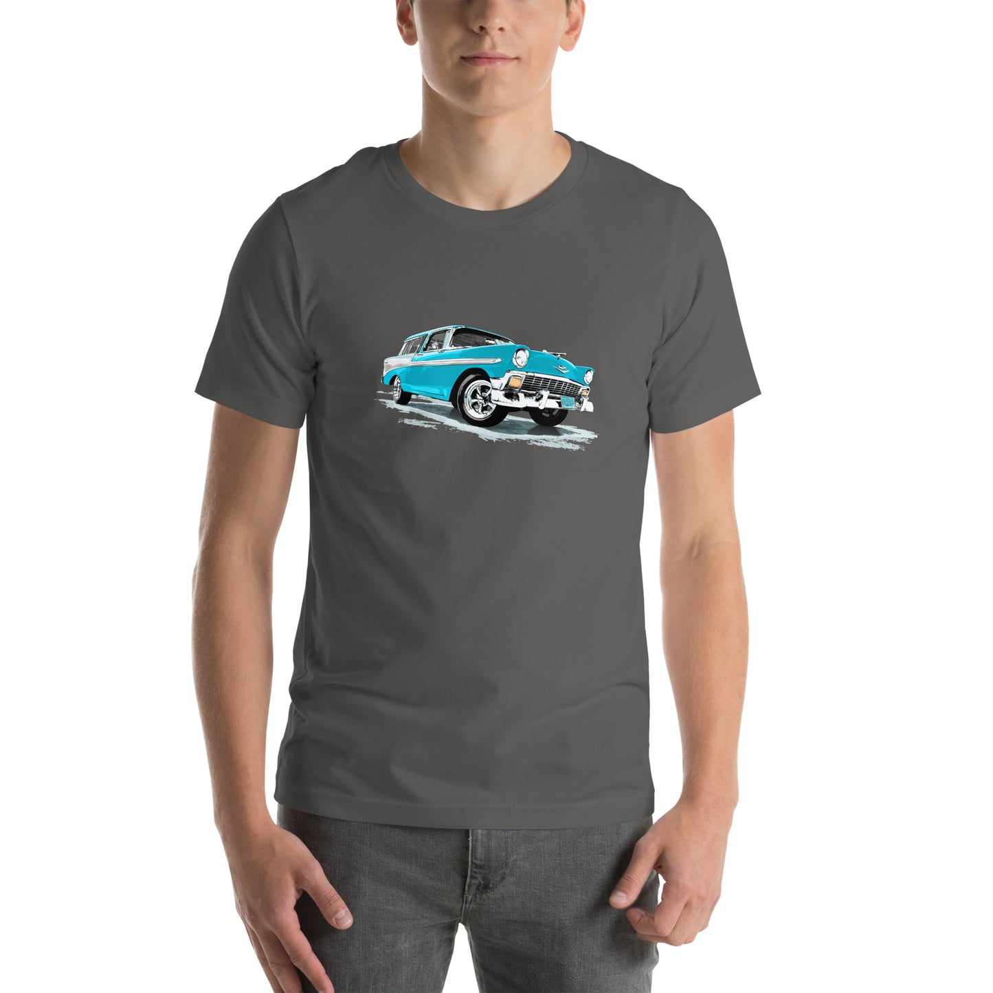 Classic Car Shirt featuring a Blue 56 Chevrolet Bel Air Nomad, 1956 Chevy on Unisex t-shirt