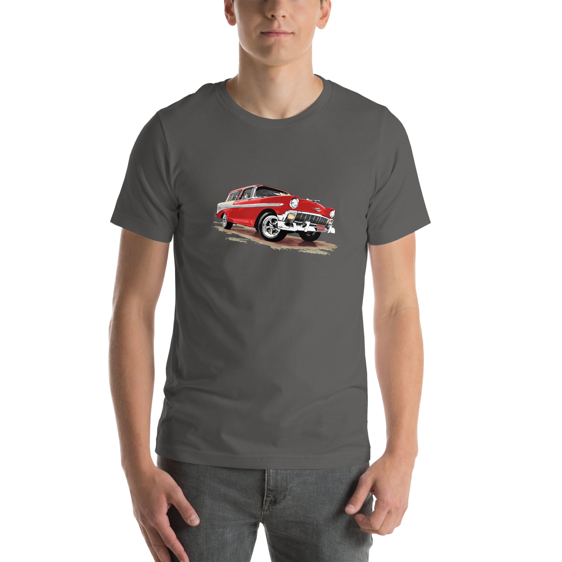 Classic Car Shirt featuring a red 56 Chevrolet Bel Air Nomad, 1956 Chevy on Unisex t-shirt