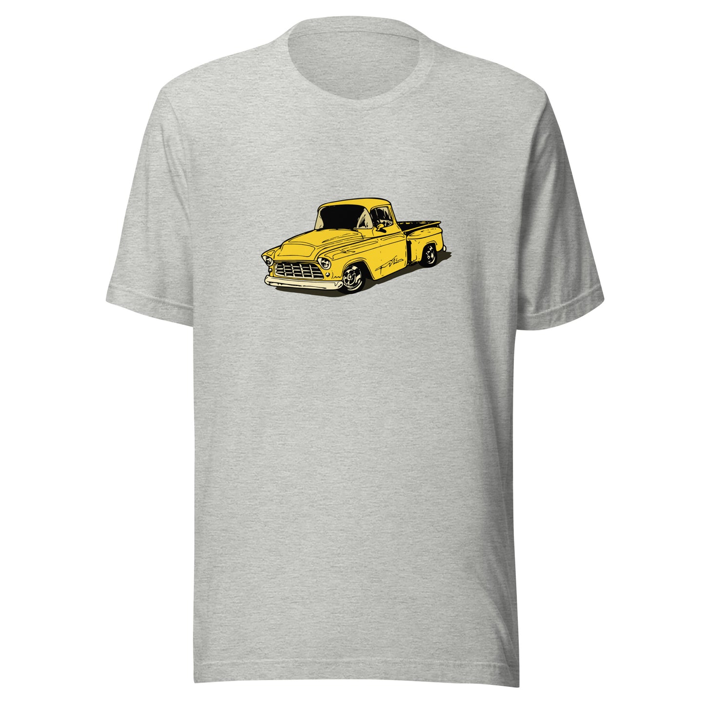 Classic truck shirt featuring yellow 55 Chevy pickup - Unisex T-shirt with classic truck