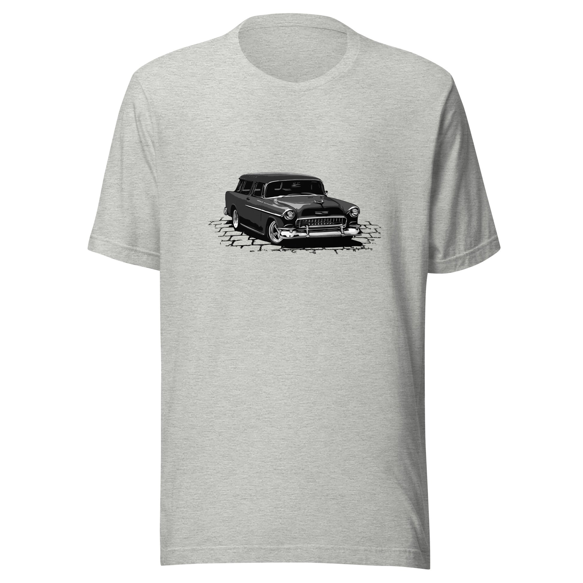 Classic car shirt featuring a black 55 Chevrolet Nomad, 1955 Chevy Bel Air street rod