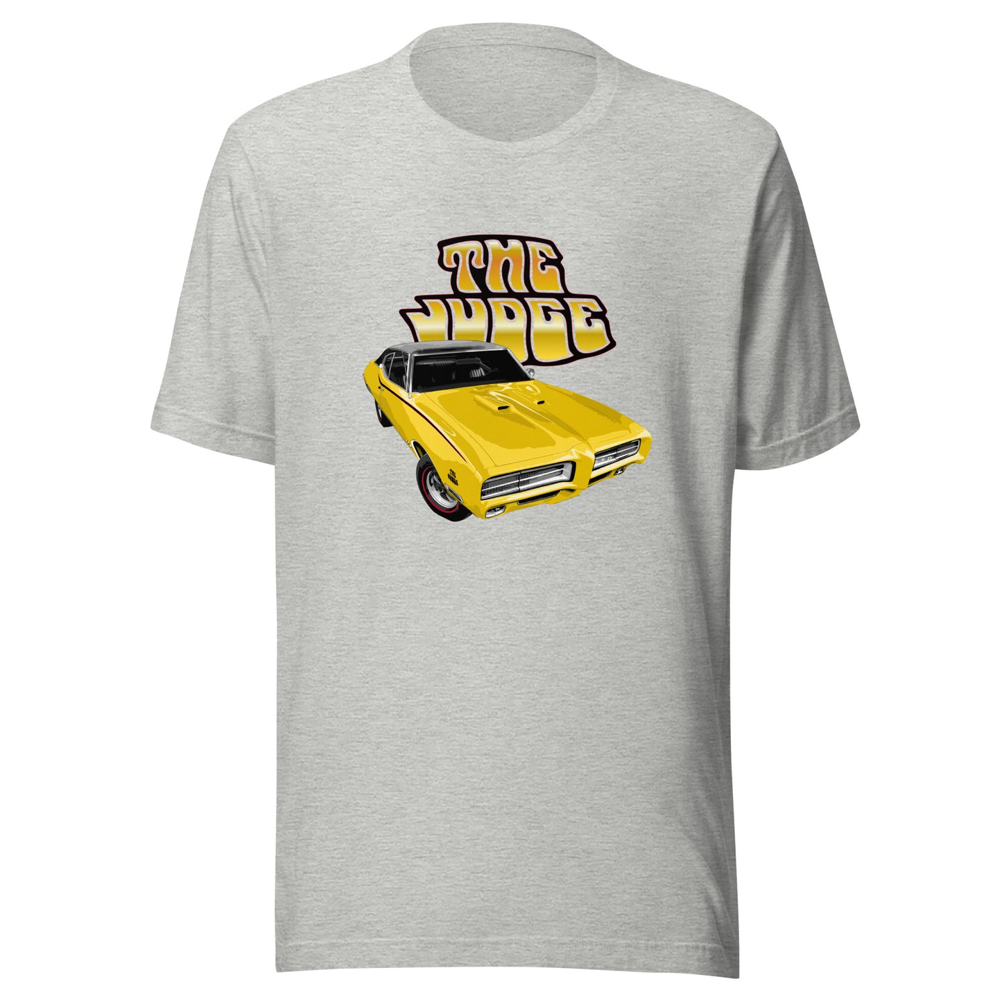 Classic car shirt featuring yellow 1969 Pontiac GTO Judge - Unisex T-shirt - 60's muscle car