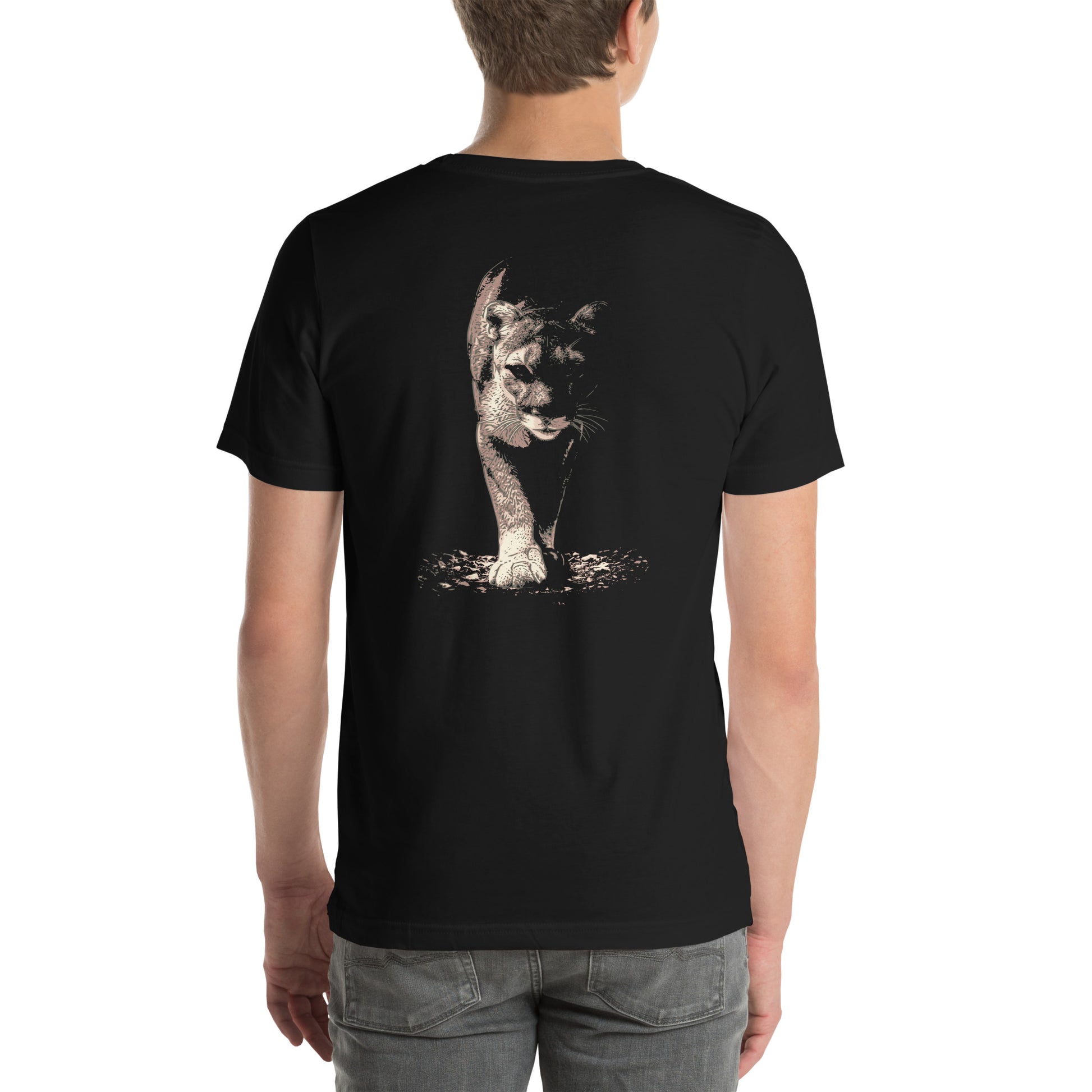 Wildlife Unisex t-shirt - Prowling Mountain Lion Tee - Image on back - Cougar, Catamount