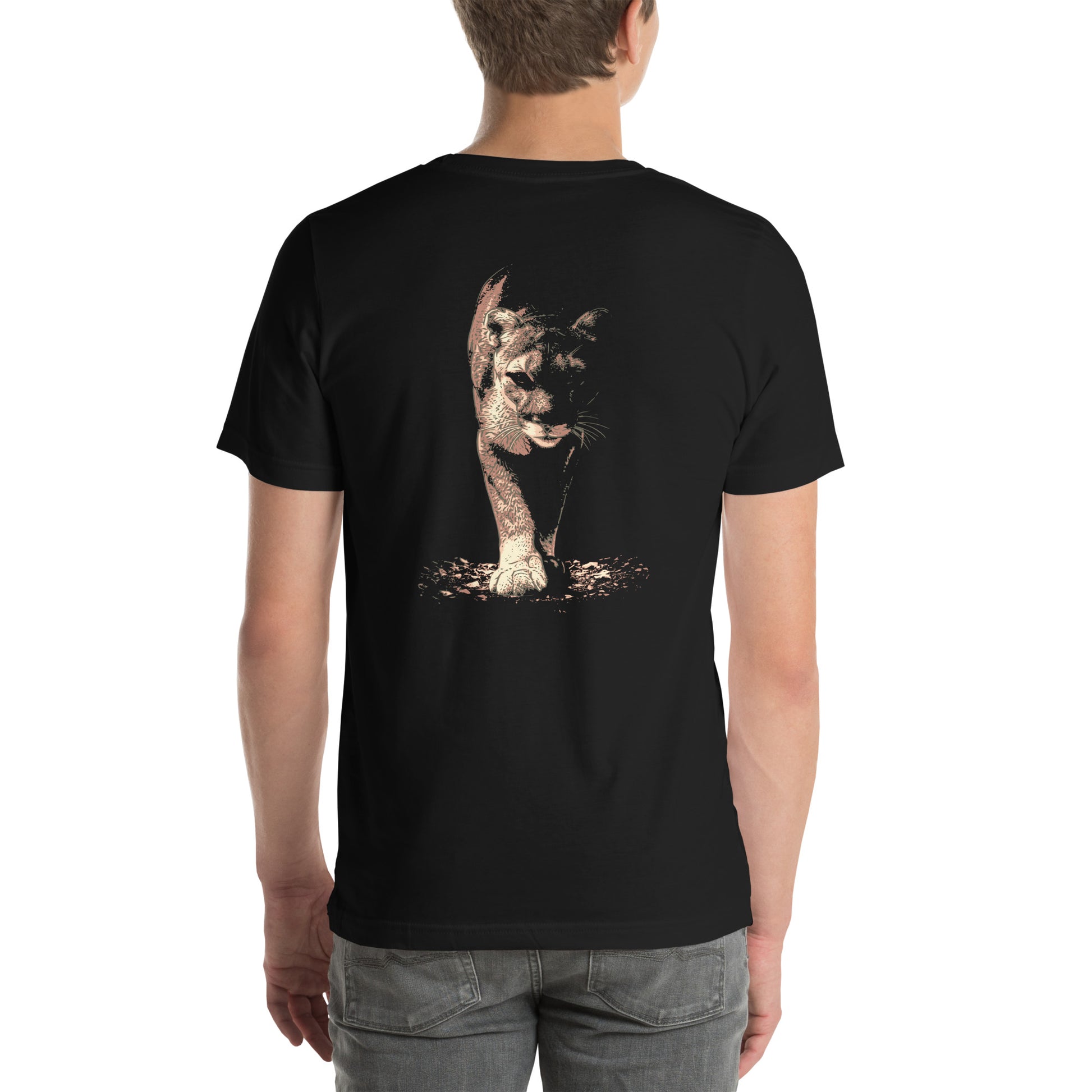 Wildlife Unisex t-shirt - Prowling Mountain Lion Tee - Image on back - Cougar, Catamount