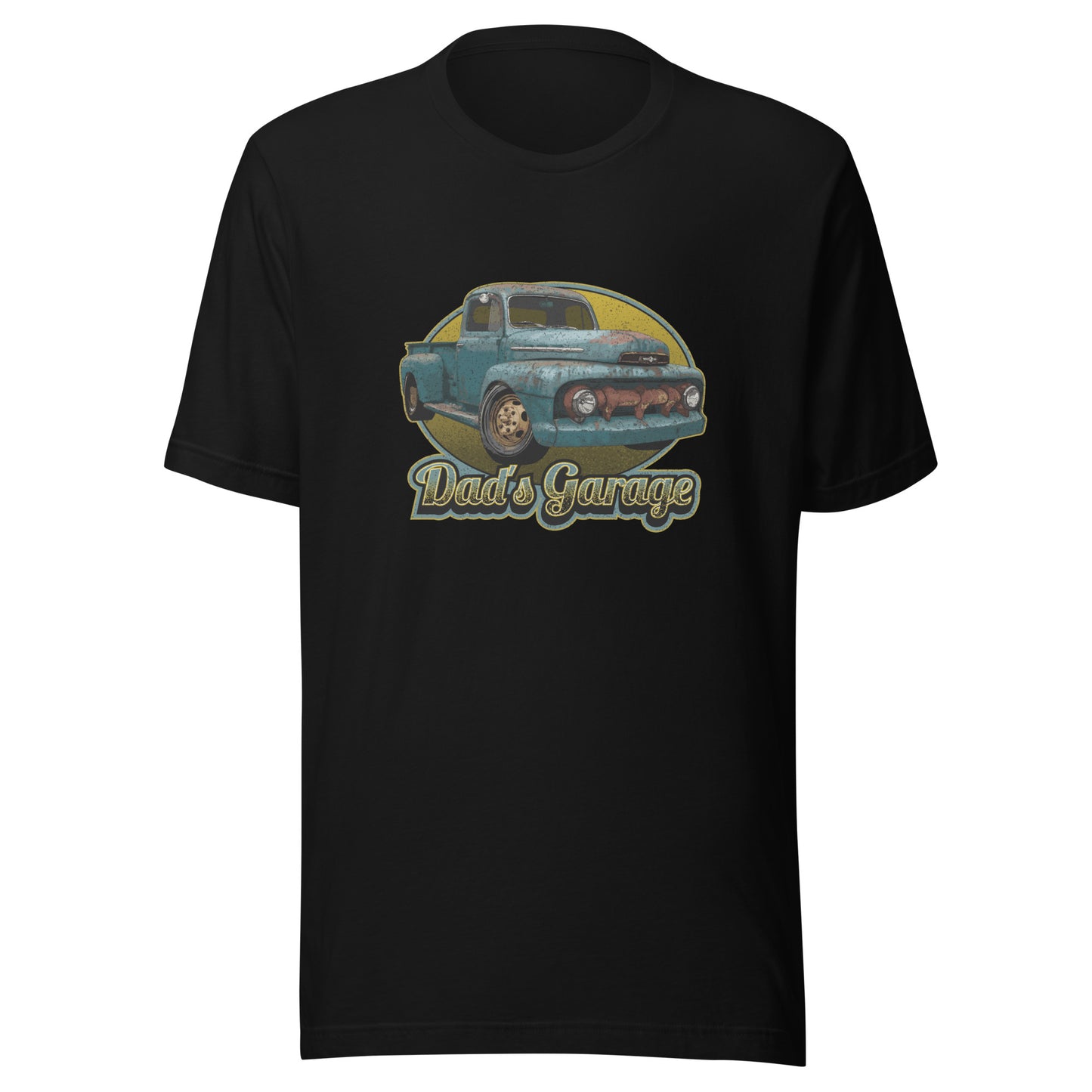 Classic Car Shirt featuring a rusty 51 Ford truck - Dad's Garage with Vintage 1951 Ford pickup