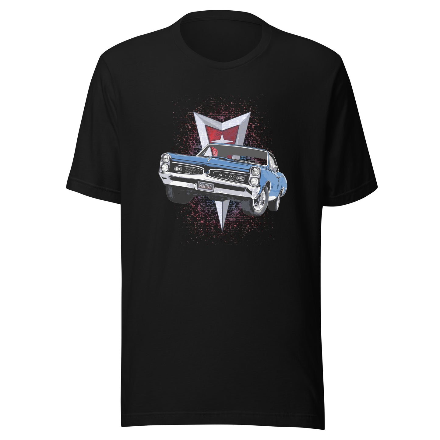 Classic car shirt featuring a blue 1967 Pontiac GTO - Unisex T-shirt - 60's muscle car