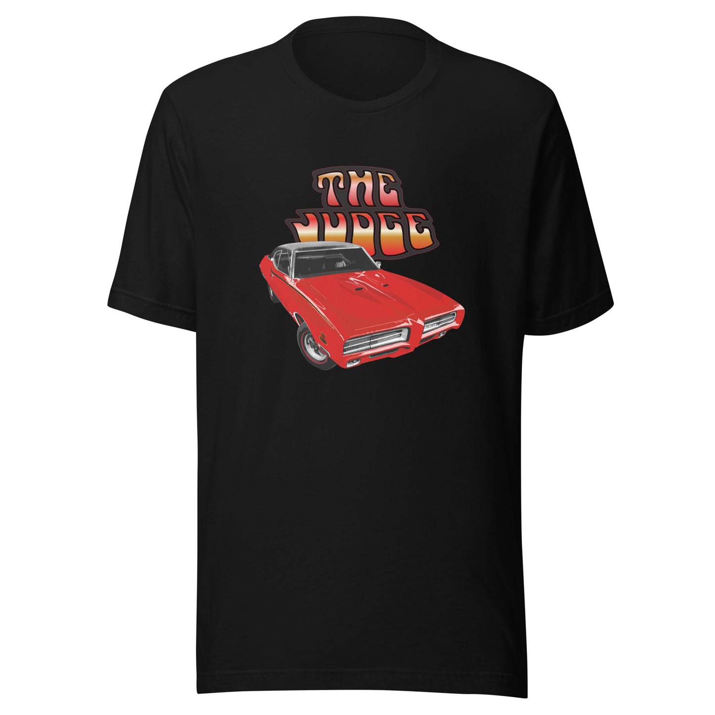 Classic car shirt depicting a red 69 Pontiac GTO Judge - Unisex T-shirt - 1969 muscle car