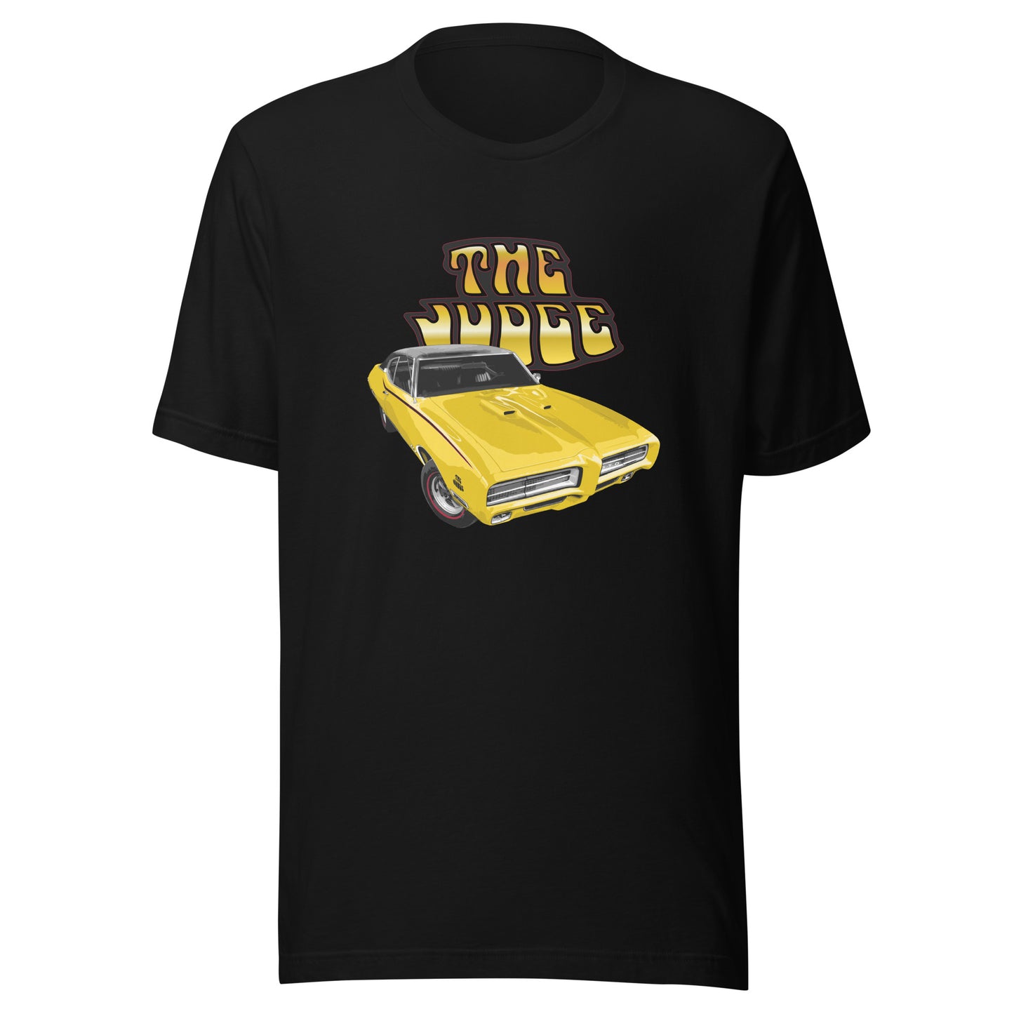 Classic car shirt featuring yellow 1969 Pontiac GTO Judge - Unisex T-shirt - 60's muscle car