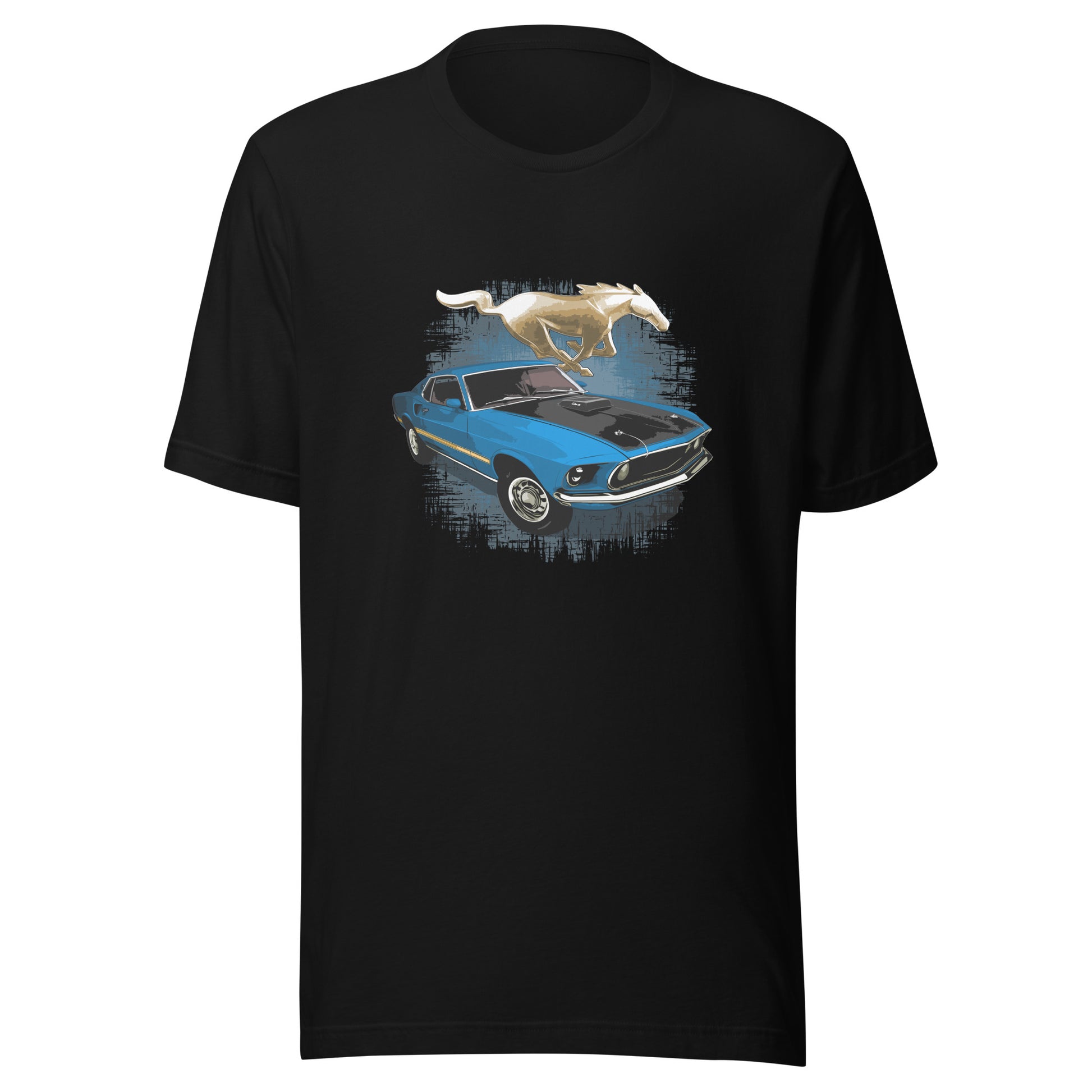 Classic car shirt with Blue 1969 Mustang Mach 1 - Muscle Car Unisex t-shirt with 69 Mach 1 Ford