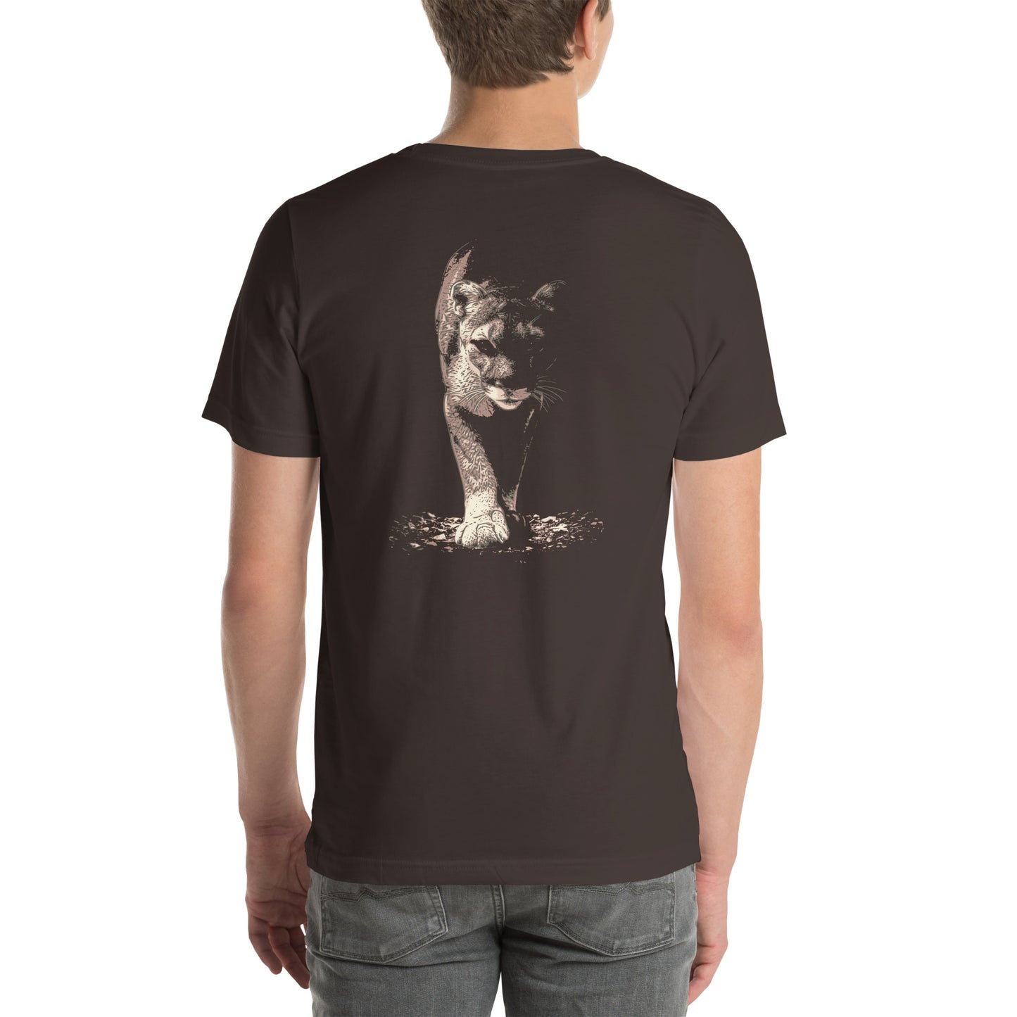 Wildlife Unisex t-shirt - Prowling Mountain Lion Tee - Image on back - Cougar, Catamount
