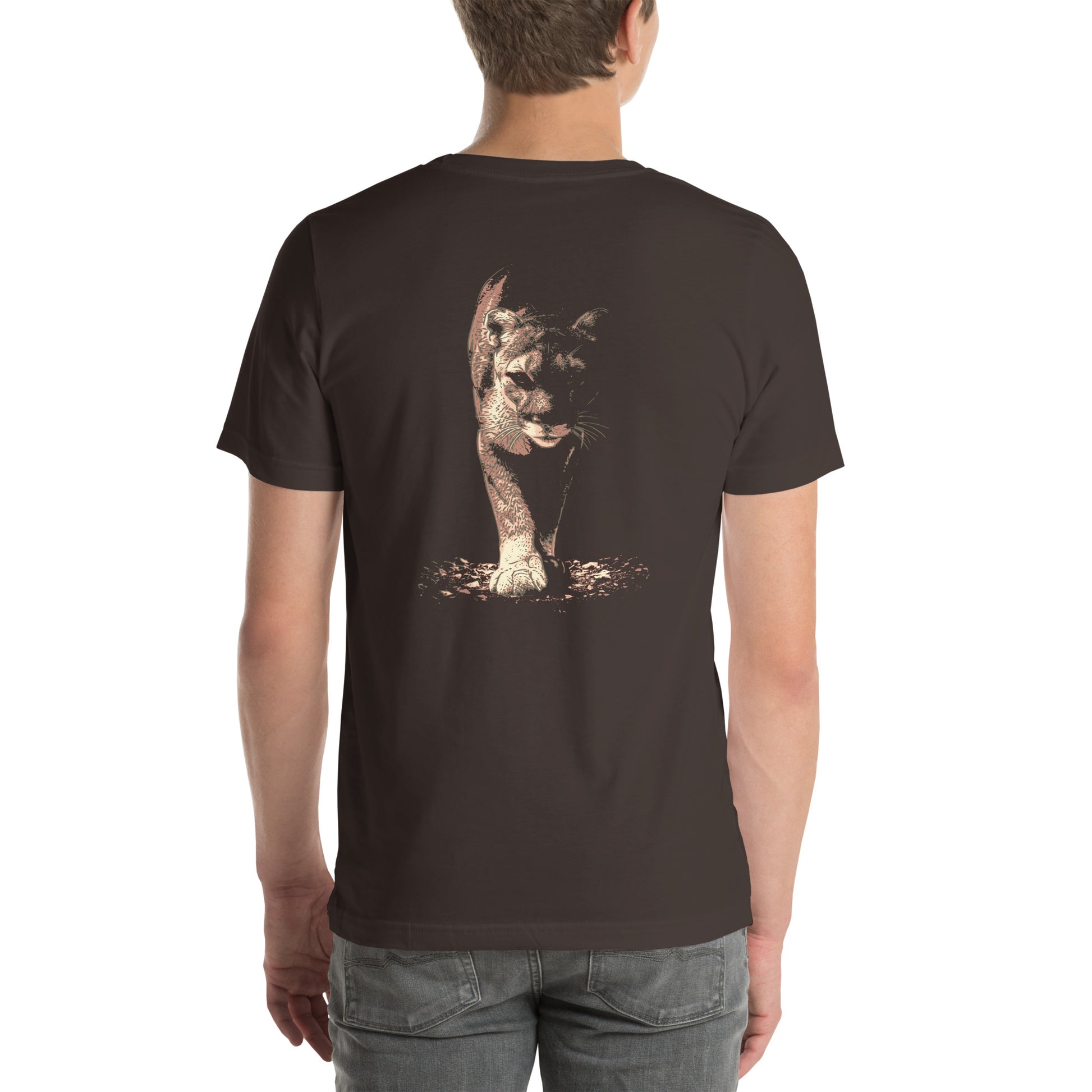 Wildlife Unisex t-shirt - Prowling Mountain Lion Tee - Image on back - Cougar, Catamount