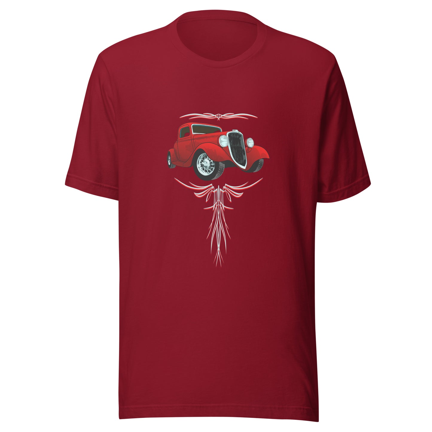 Classic car shirt featuring a Red 34 Ford Hot Rod, 30's Street Rod with Pinstripes