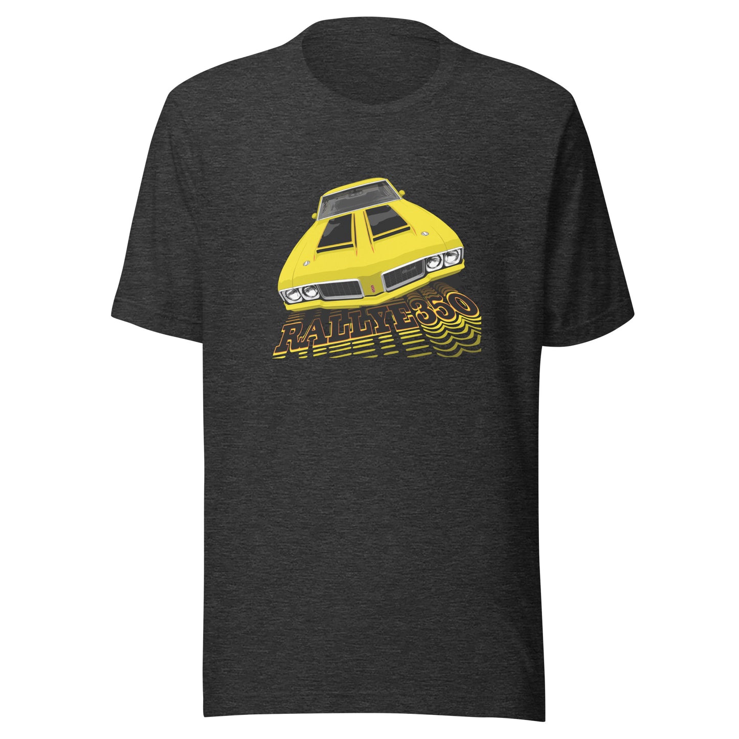 Classic car shirt featuring yellow 70 Olds Cutlass Rallye 350 - Light color Unisex T-shirt version - 1970 Oldsmobile