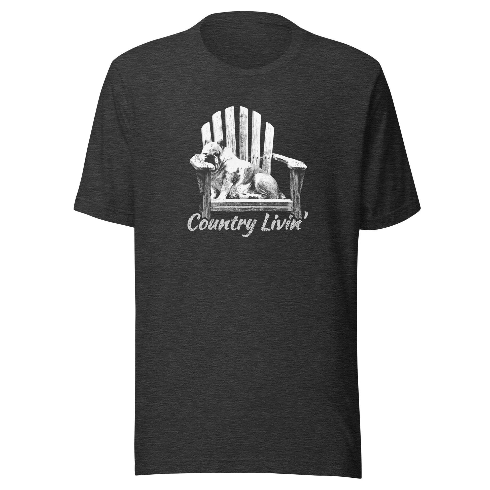 Country Livin' Short-Sleeve Dark Color Unisex T-Shirt, Sleeping Dog in Adirondack Chair