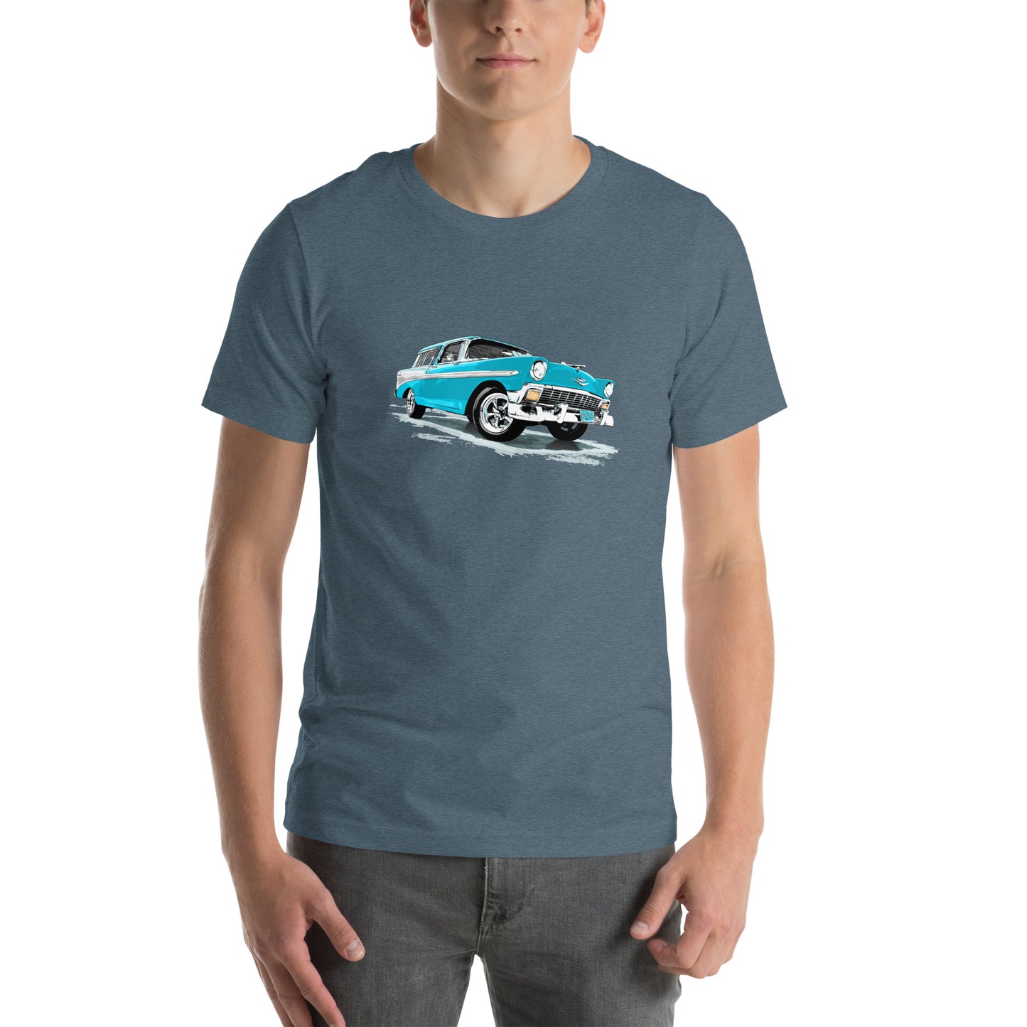 Classic Car Shirt featuring a Blue 56 Chevrolet Bel Air Nomad, 1956 Chevy on Unisex t-shirt