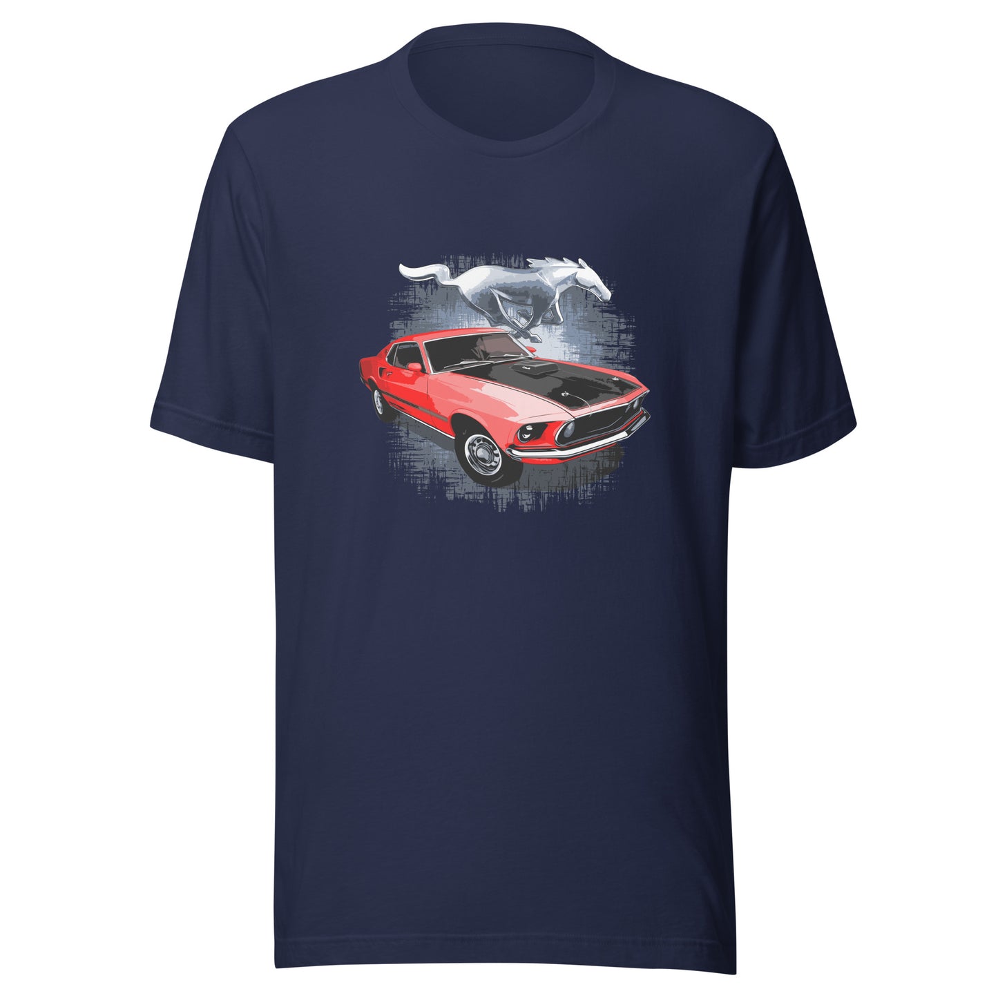 Classic car shirt featuring Red 69 Mustang Mach 1 - Unisex t-shirt with 1969 Ford muscle car