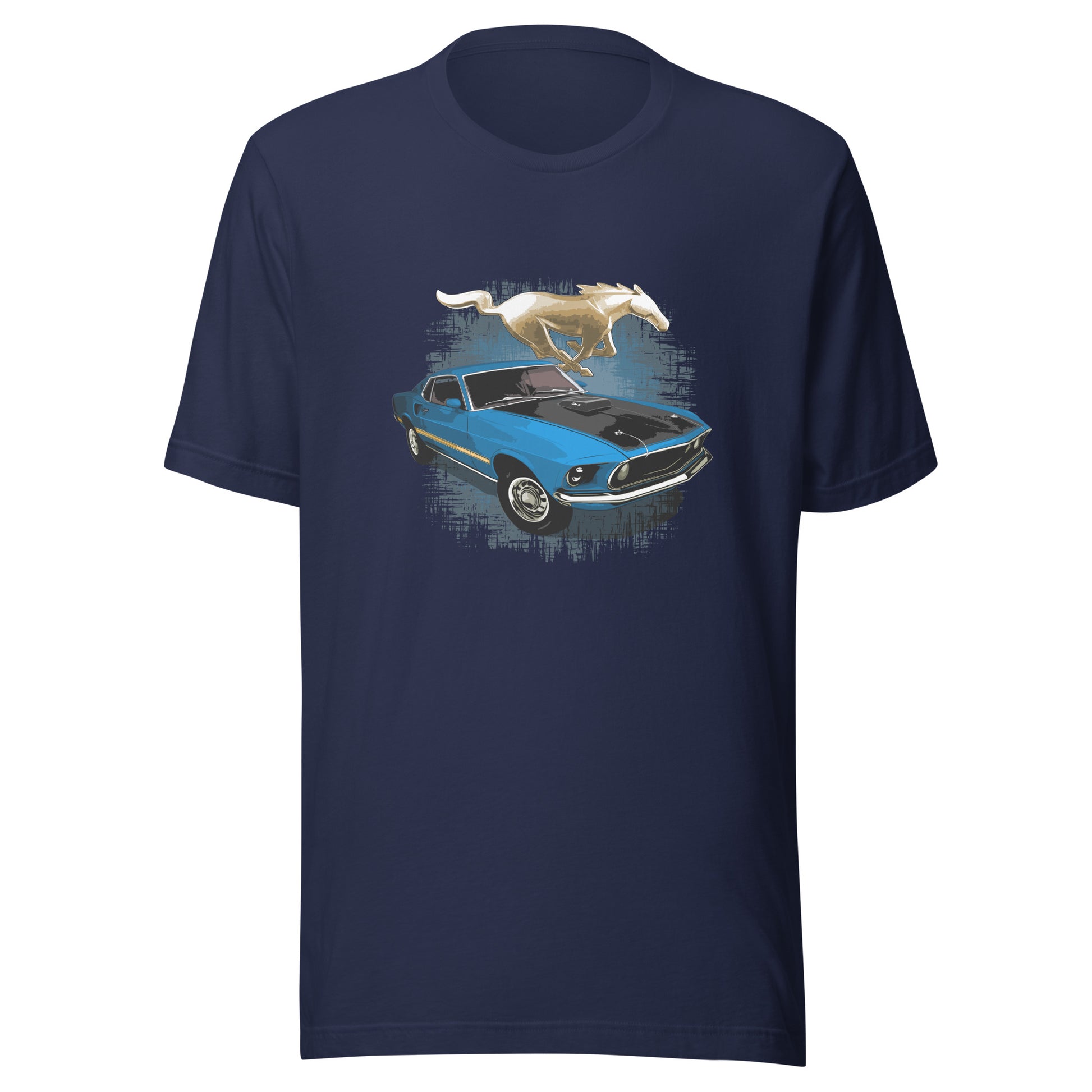 Classic car shirt with Blue 1969 Mustang Mach 1 - Muscle Car Unisex t-shirt with 69 Mach 1 Ford