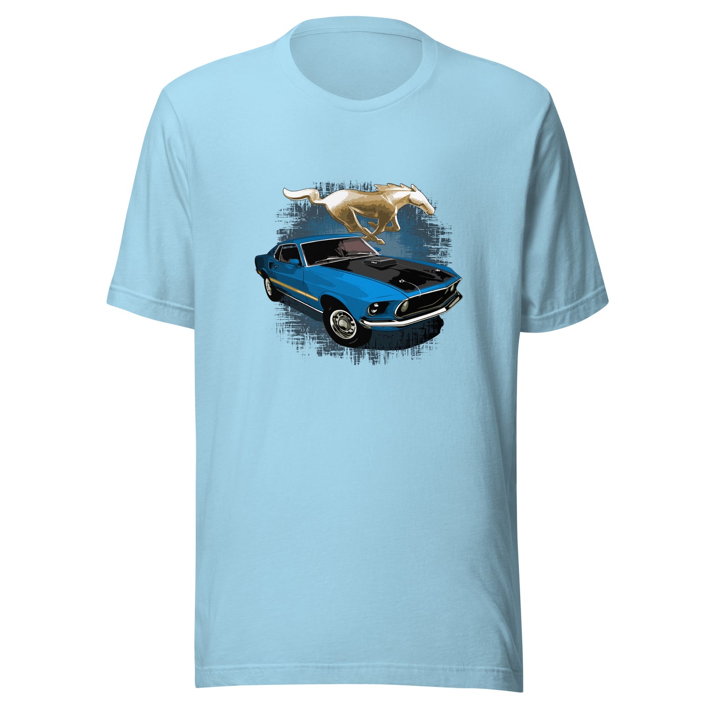 Classic car shirt with Blue 1969 Mustang Mach 1 - Muscle Car Unisex t-shirt with 69 Mach 1 Ford