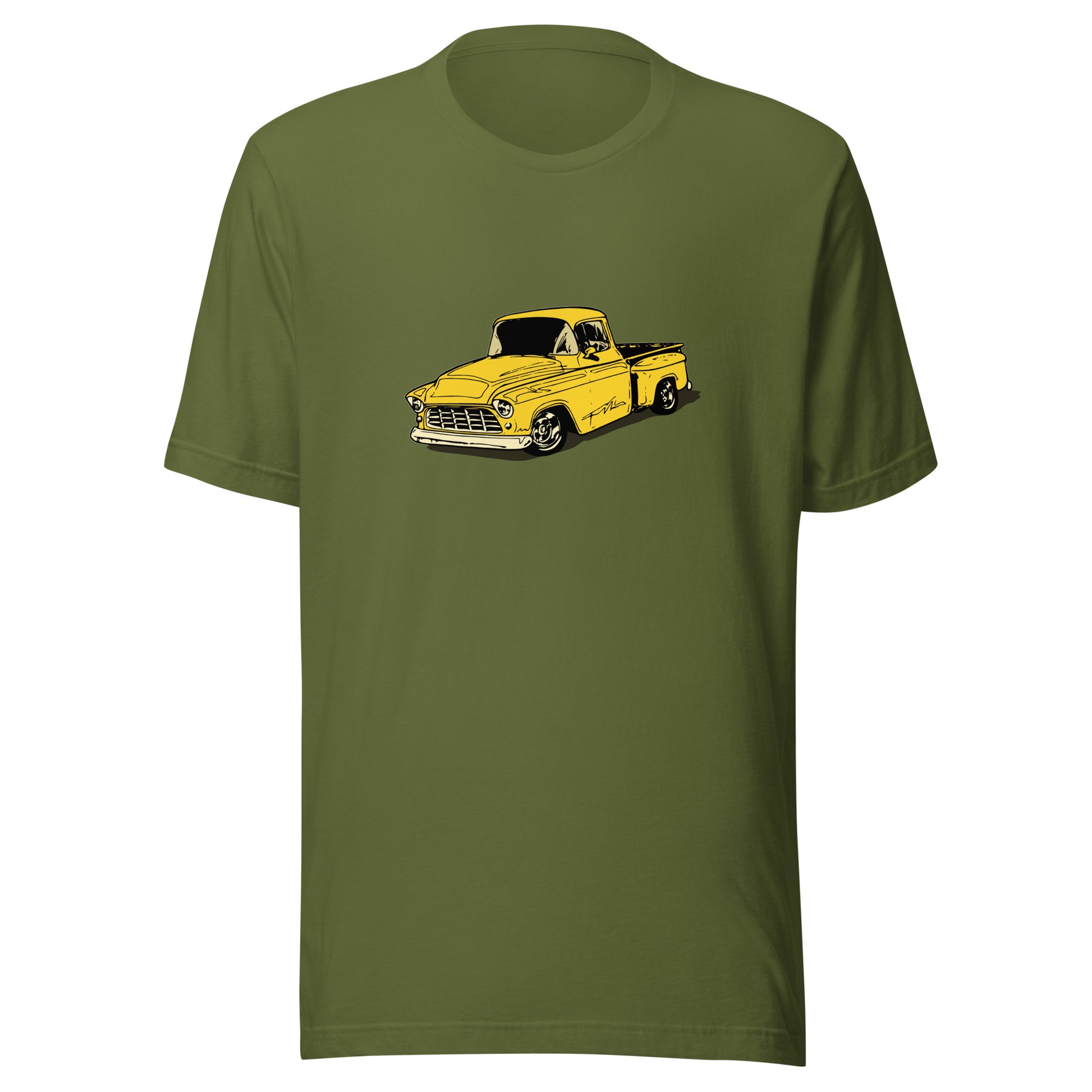 Classic truck shirt featuring yellow 55 Chevy pickup - Unisex T-shirt with classic truck