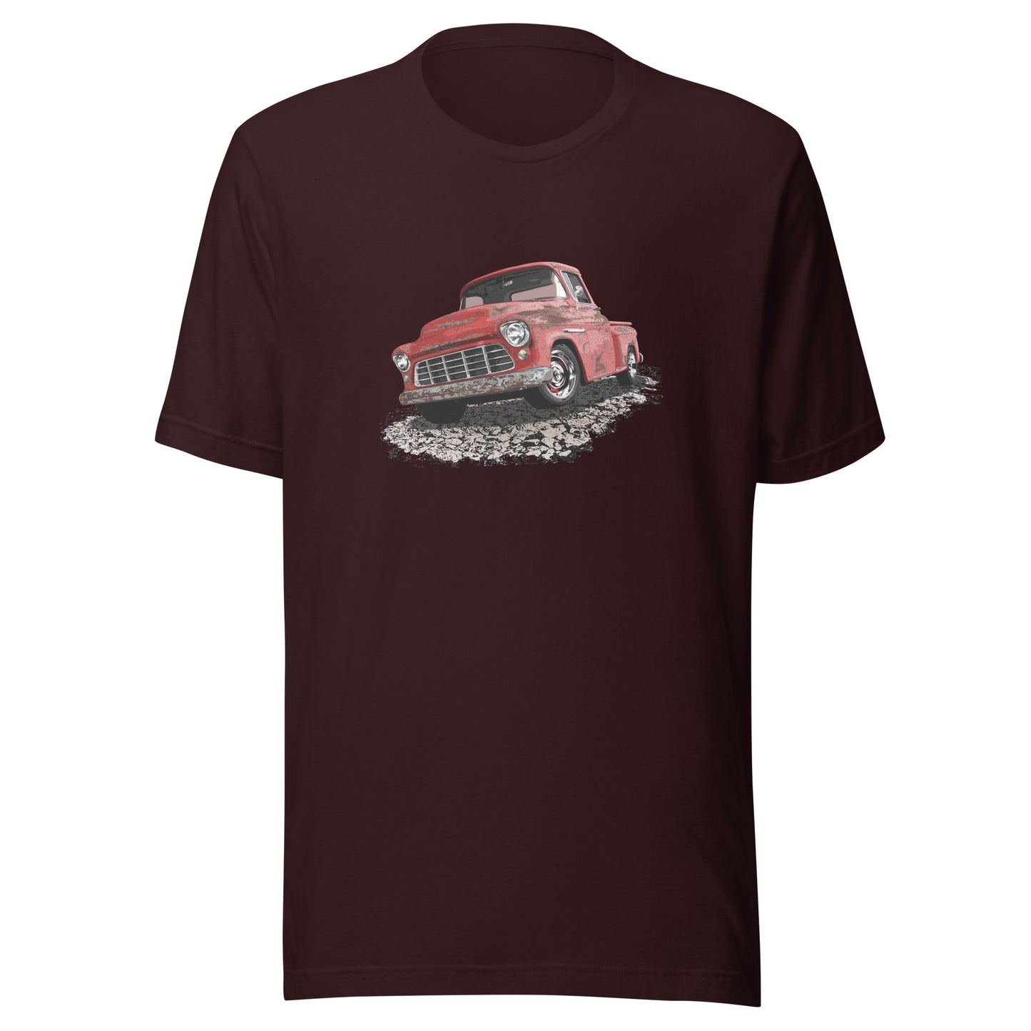 Classic truck shirt featuring rusty red 55 Chevy truck - Unisex T-shirt with rusted classic pickup