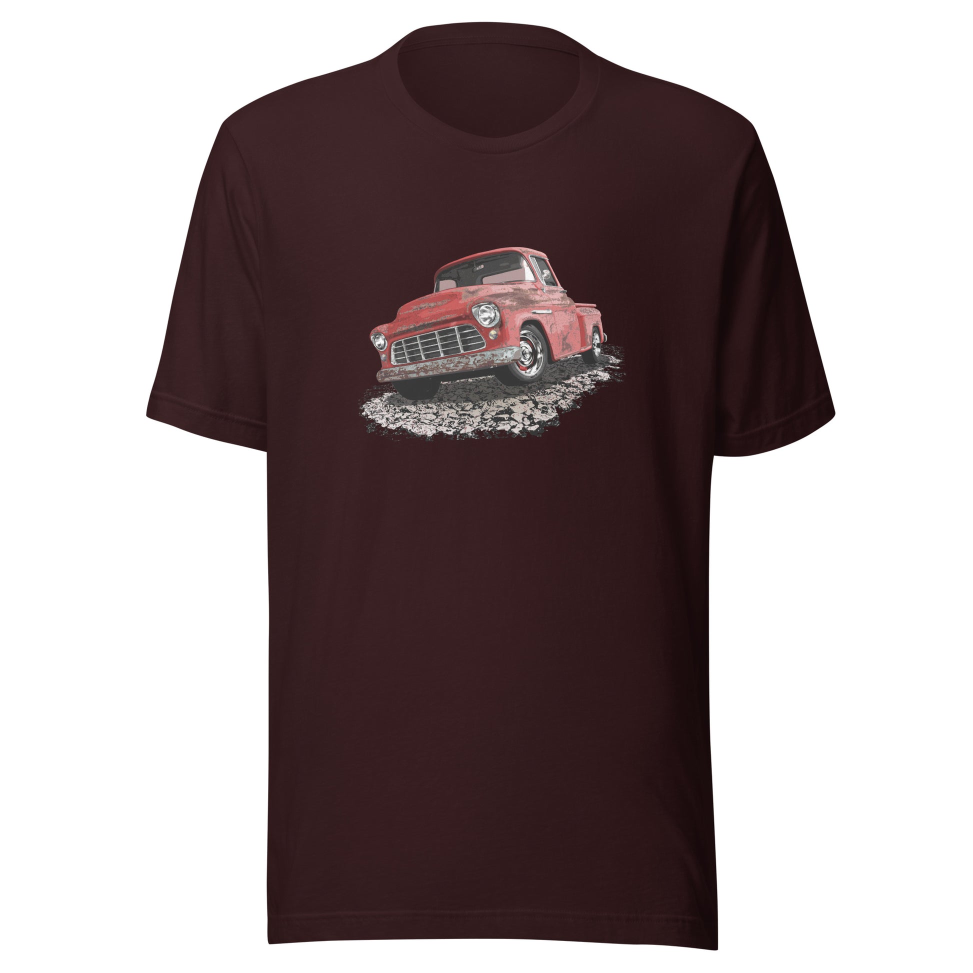 Classic truck shirt featuring rusty red 55 Chevy truck - Unisex T-shirt with rusted classic pickup