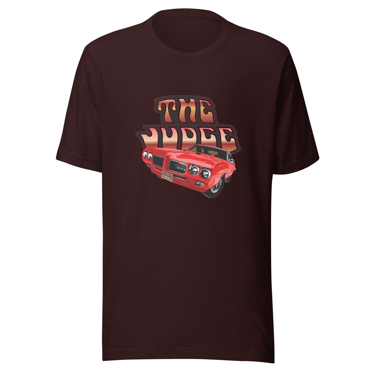 Classic car shirt featuring red 1970 Pontiac GTO Judge - Unisex T-shirt - 70 muscle car