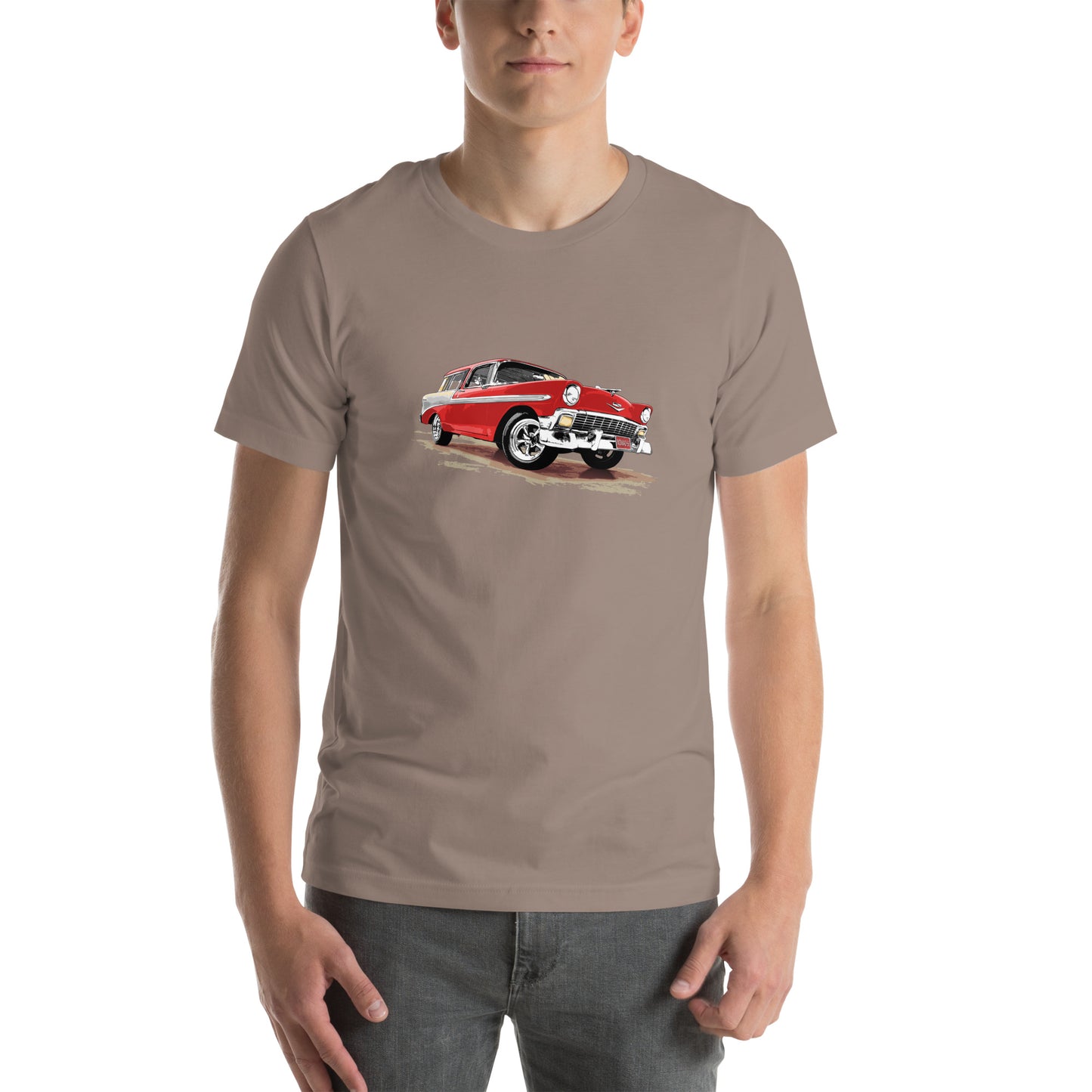 Classic Car Shirt featuring a red 56 Chevrolet Bel Air Nomad, 1956 Chevy on Unisex t-shirt