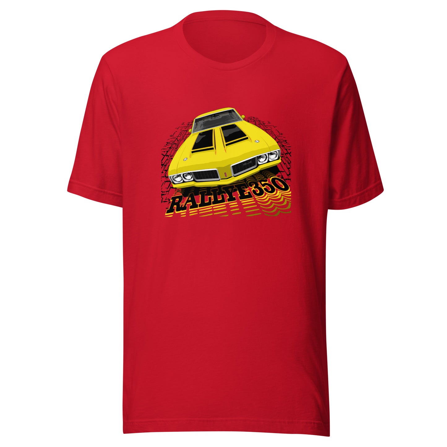 Classic car shirt featuring yellow 70 Olds Cutlass Rallye 350 - Light color Unisex T-shirt version - 1970 Oldsmobile