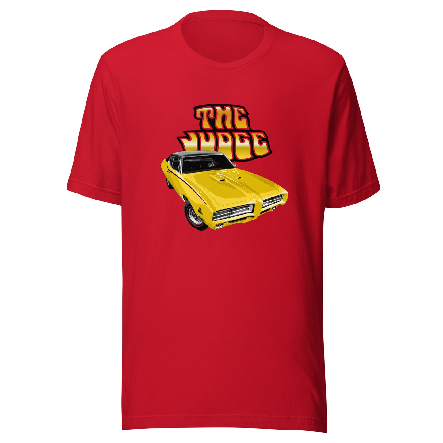 Classic car shirt featuring yellow 1969 Pontiac GTO Judge - Unisex T-shirt - 60's muscle car