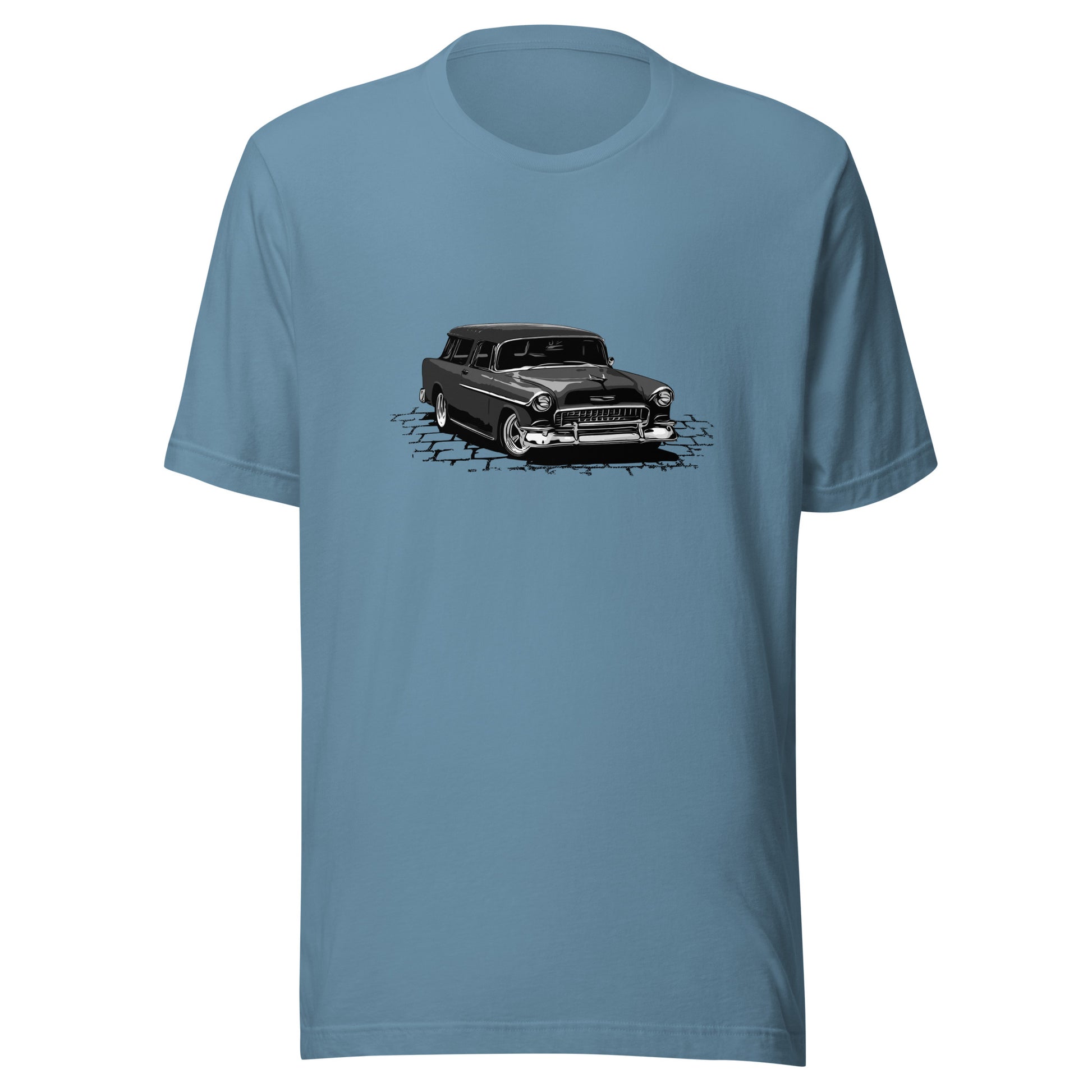 Classic car shirt featuring a black 55 Chevrolet Nomad, 1955 Chevy Bel Air street rod