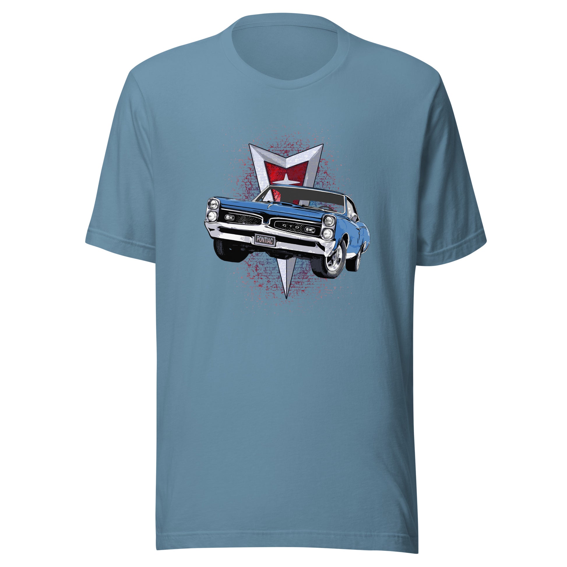 Classic car shirt featuring a blue 1967 Pontiac GTO - Unisex T-shirt - 60's muscle car