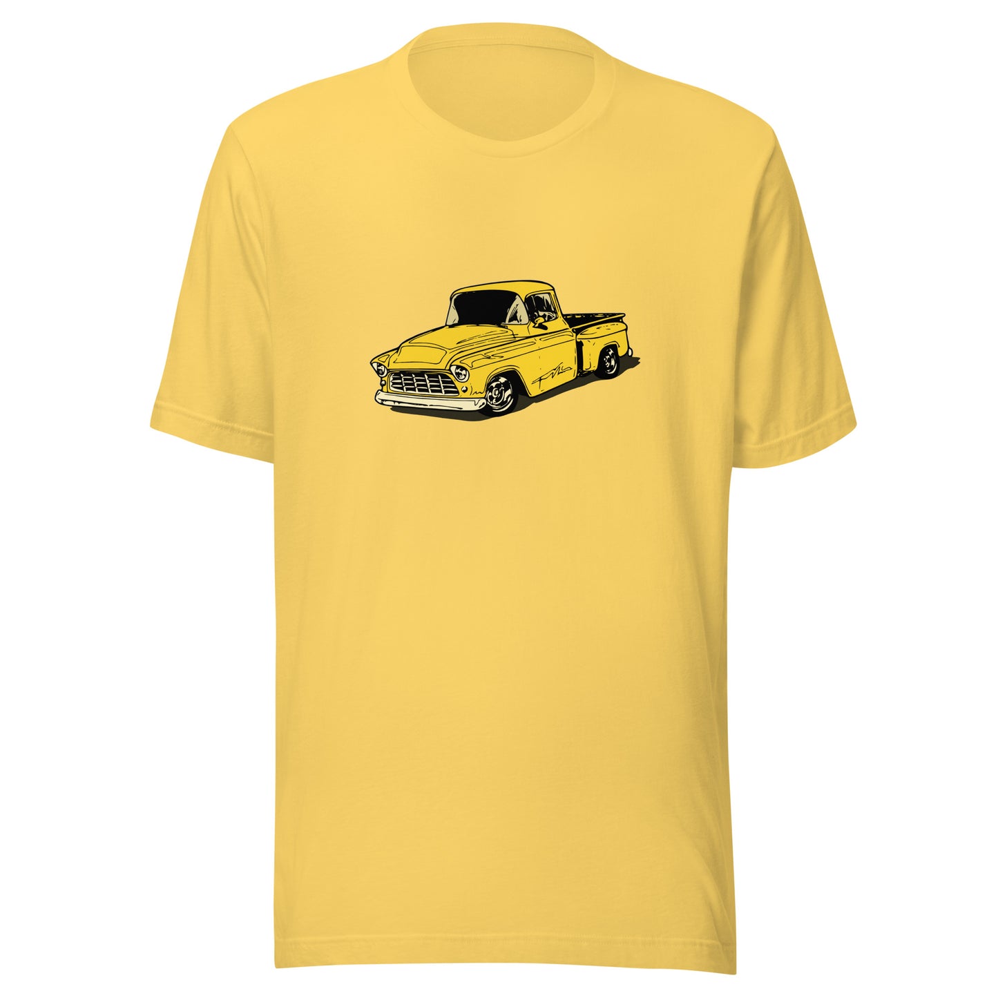 Classic truck shirt featuring yellow 55 Chevy pickup - Unisex T-shirt with classic truck