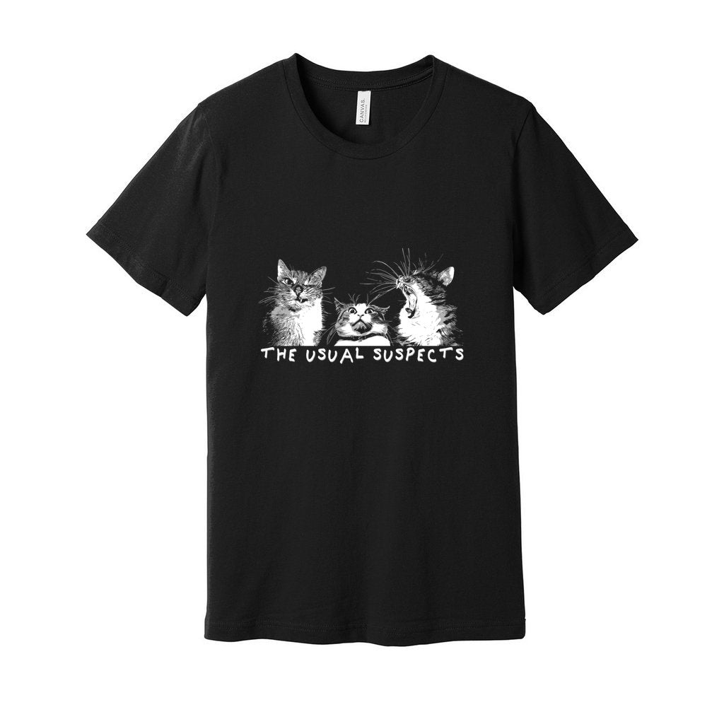 The Usual Suspects Unisex Jersey Tee, featuring Cat Mug Shot Trio