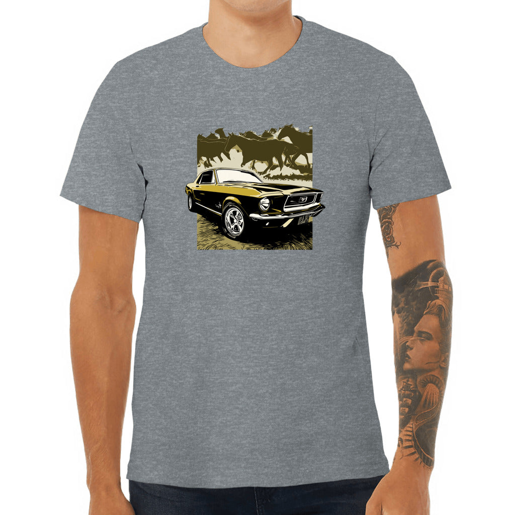 68 Mustang Unisex Jersey Tee, Gold 1968 Ford Mustang with Horses