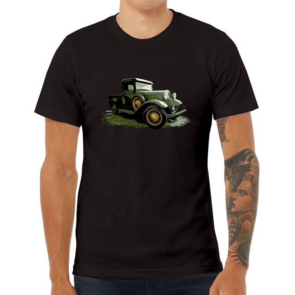 front_11Pumpkin Truck Unisex Jersey Tee featuring a Model A Ford truck with pumpkins