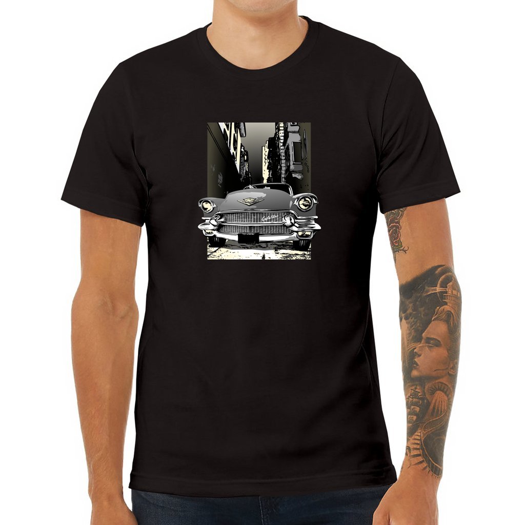 56 Cadillac Unisex Jersey Tee, 1956 Caddy on city street