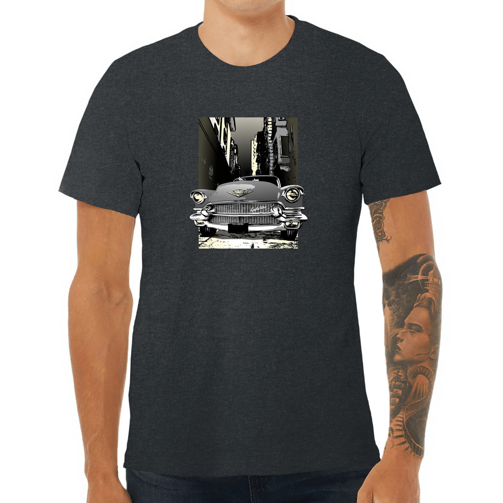 56 Cadillac Unisex Jersey Tee, 1956 Caddy on city street