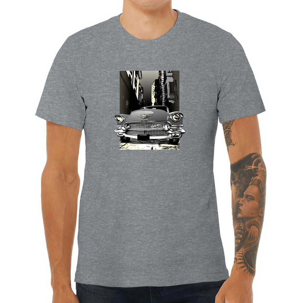 56 Cadillac Unisex Jersey Tee, 1956 Caddy on city street