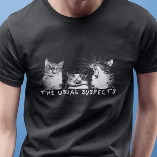 The Usual Suspects Unisex Jersey Tee, featuring Cat Mug Shot Trio