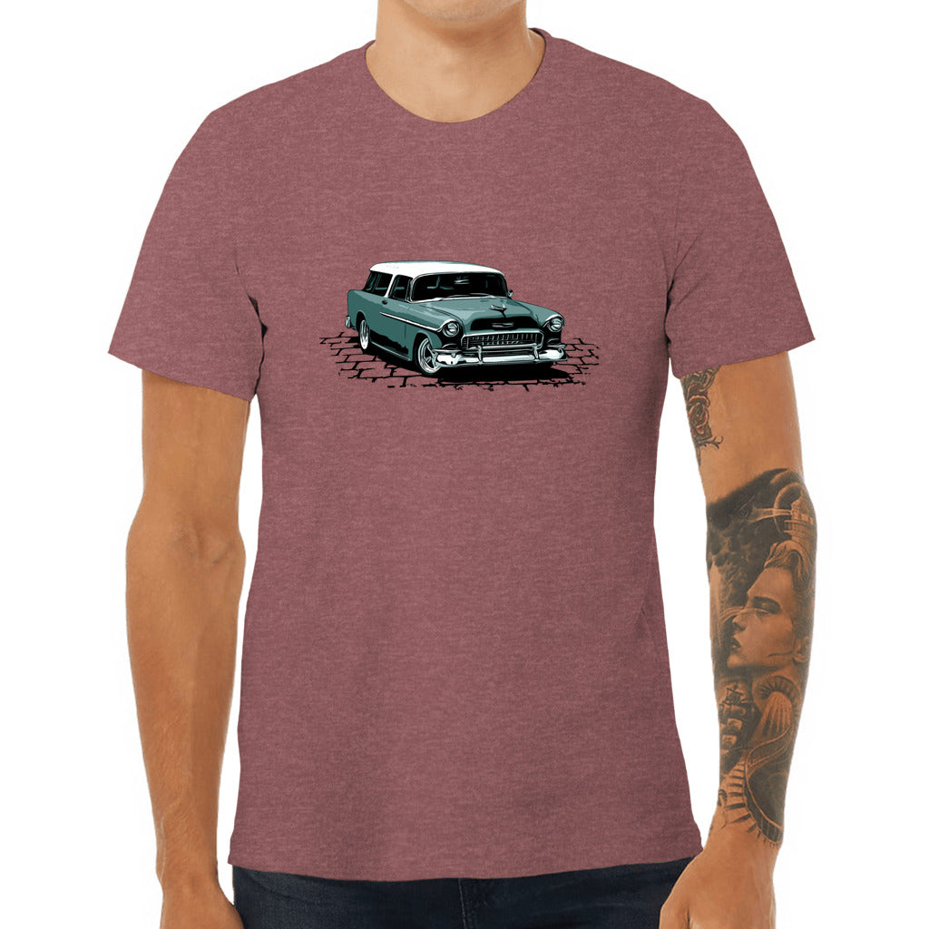 55 Chevy Nomad Unisex Jersey Tee, 1955 Chevrolet Bel Air Nomad hot rod teal version zoeysgarage.net