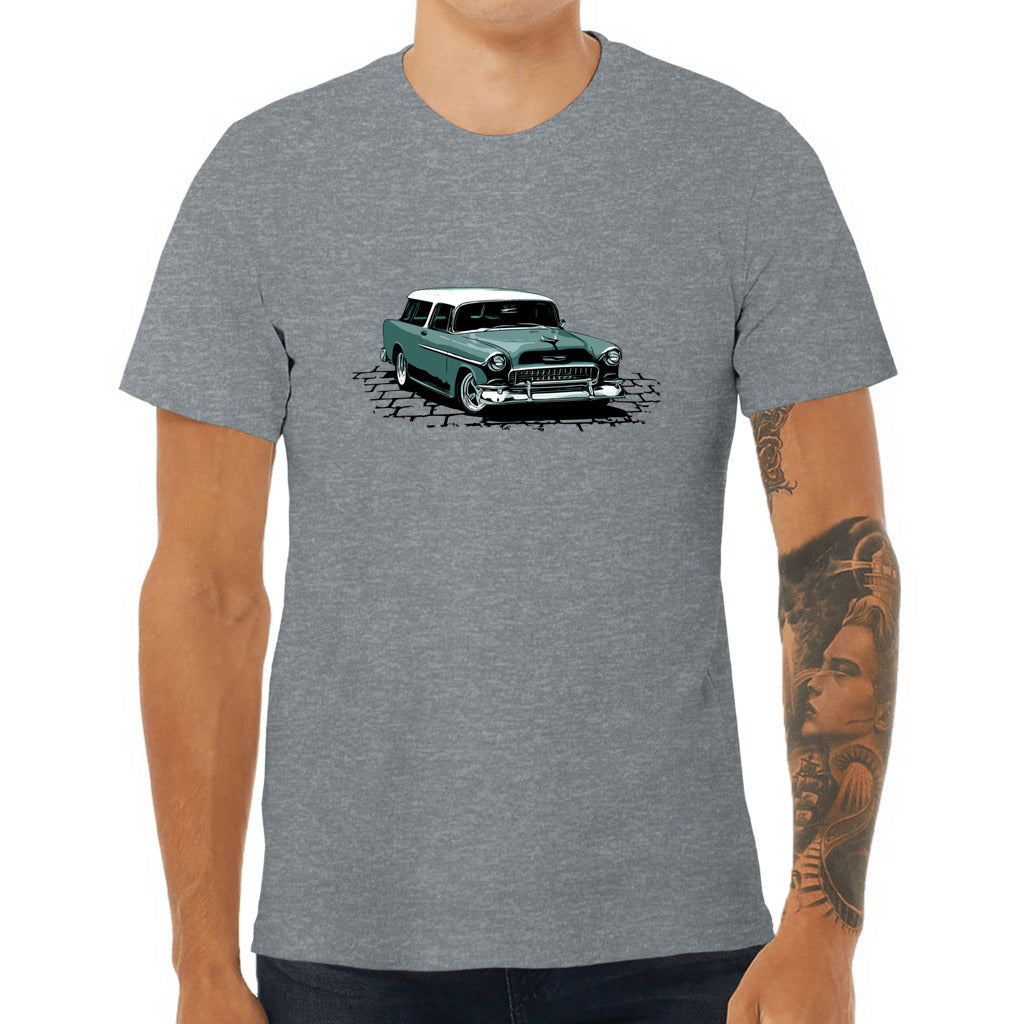 55 Chevy Nomad Unisex Jersey Tee, 1955 Chevrolet Bel Air Nomad hot rod teal version zoeysgarage.net