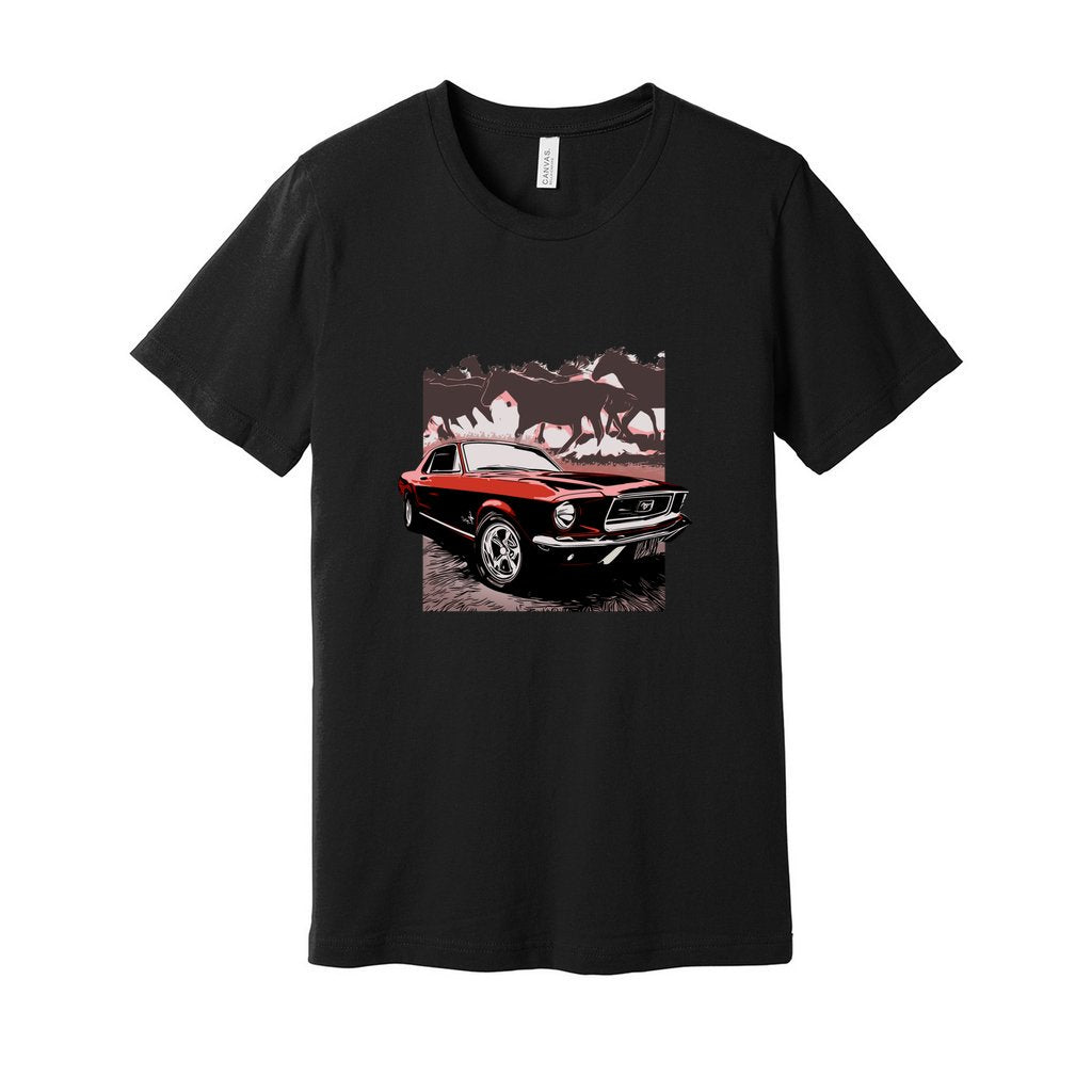 68 Mustang Unisex Jersey Tee, Red 1968 Ford Mustang with Horses