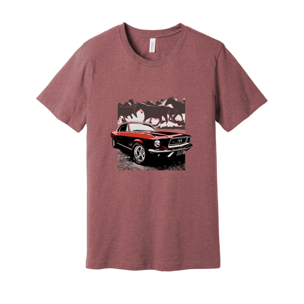 68 Mustang Unisex Jersey Tee, Red 1968 Ford Mustang with Horses