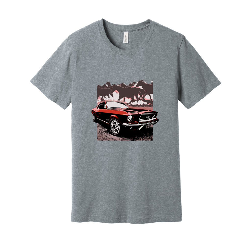 68 Mustang Unisex Jersey Tee, Red 1968 Ford Mustang with Horses