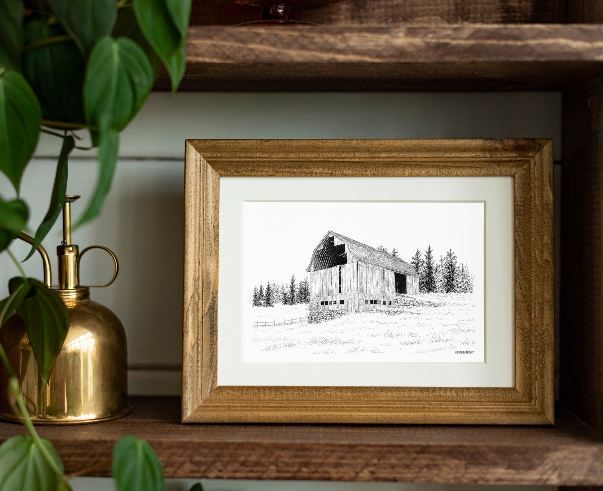 Rustic Old Barn Pen and Ink Drawing Wall Art, 8" x 12" Unframed, Original hand drawn artwork