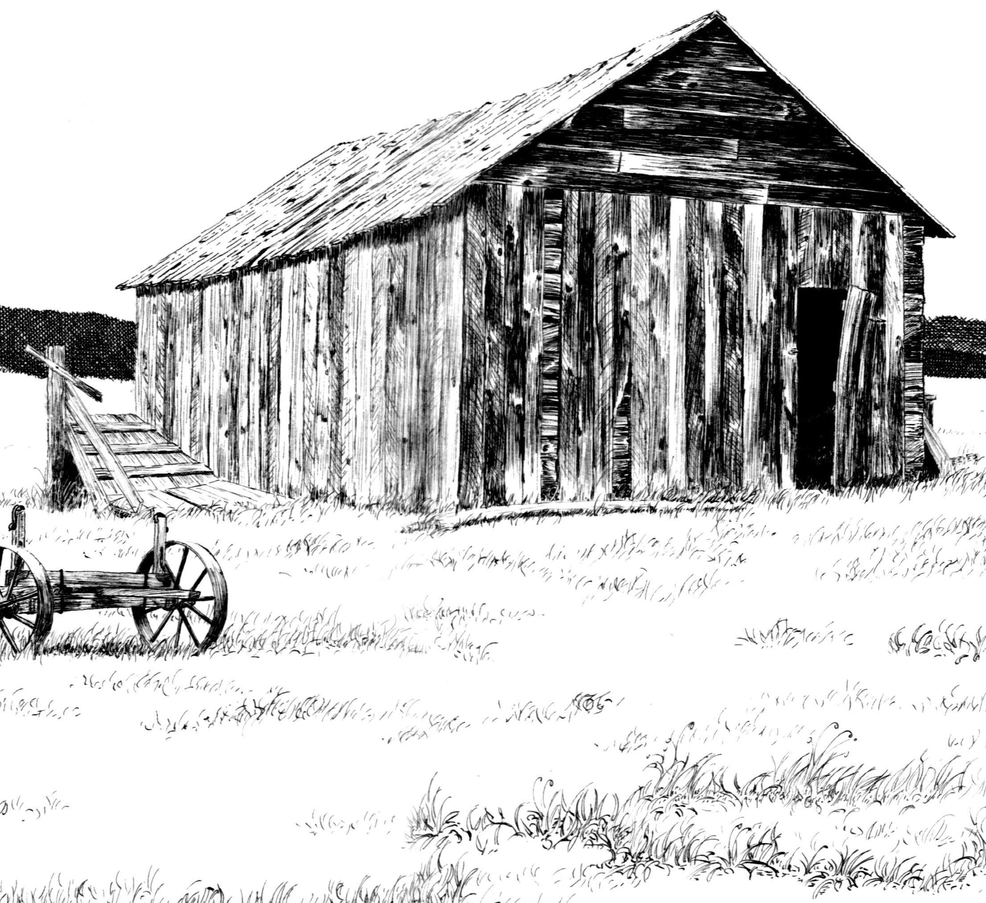 Abandoned Montana Barn Pen and Ink Drawing Wall Art, 8.5" x 12" Unframed, Original hand drawn artwork