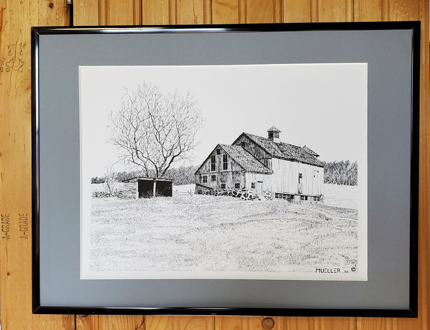 Country Rustic Barn Pen and Ink Drawing Wall Art, 8.5" x 12" Unframed, Original hand drawn artwork