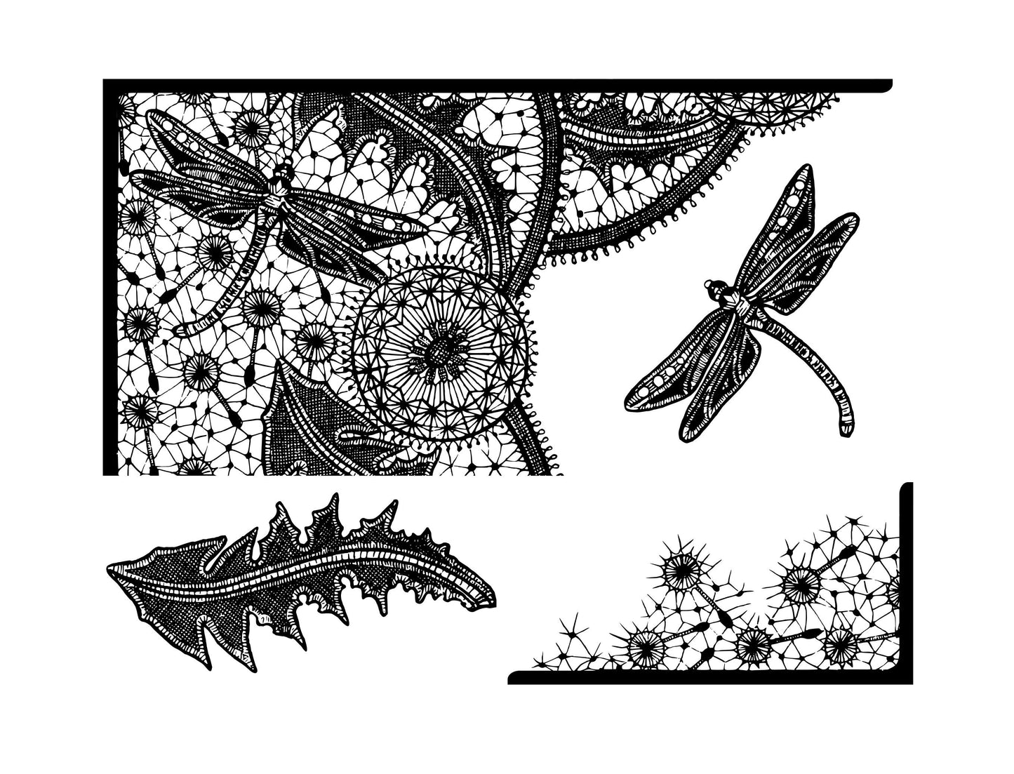 Dragonfly/ Dandelion Art Nouveau Page border in SVG JPG PNG formats, instant digital download, printable clipart bundle