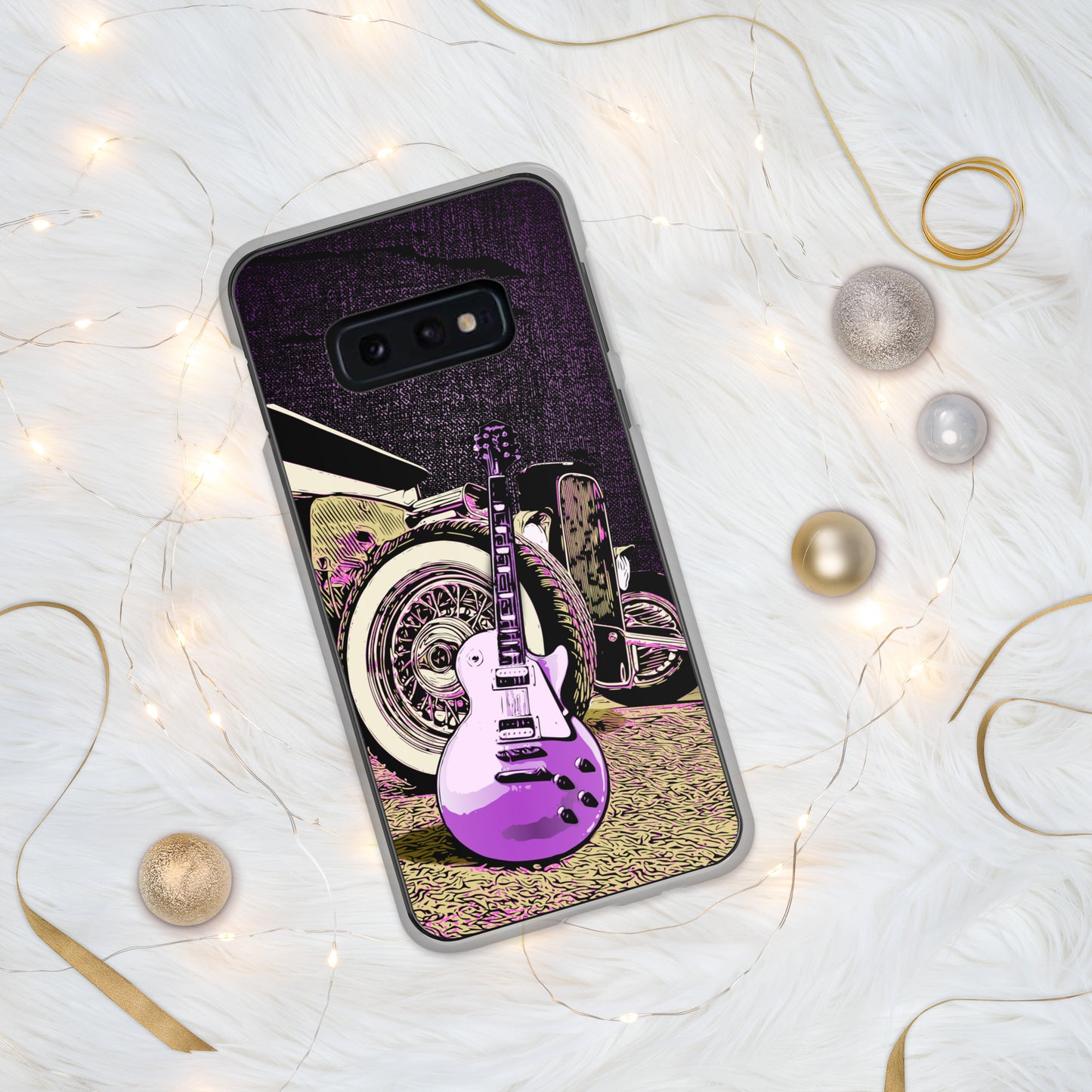 Rock n Roll Hot Rod Samsung Case for S10 models, featuring Guitar with Classic hot rod, original design.